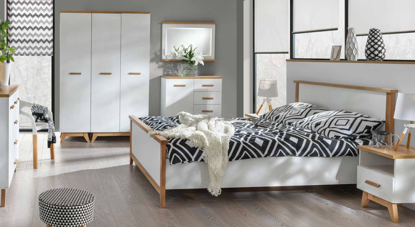 7 tlg. Schlafzimmer Set Komplett Schlafmöbel Schrank Nachttische Kommode