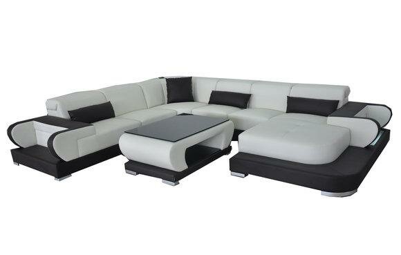 Couch Ecksofa Leder Wohnlandschaft Garnitur Design Modern Sofa UForm G8002 +Tisch