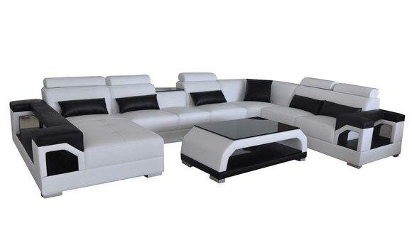 Leder Sofa Moderne Sitz Couch Polster Design Wohnlandschaft + Tisch