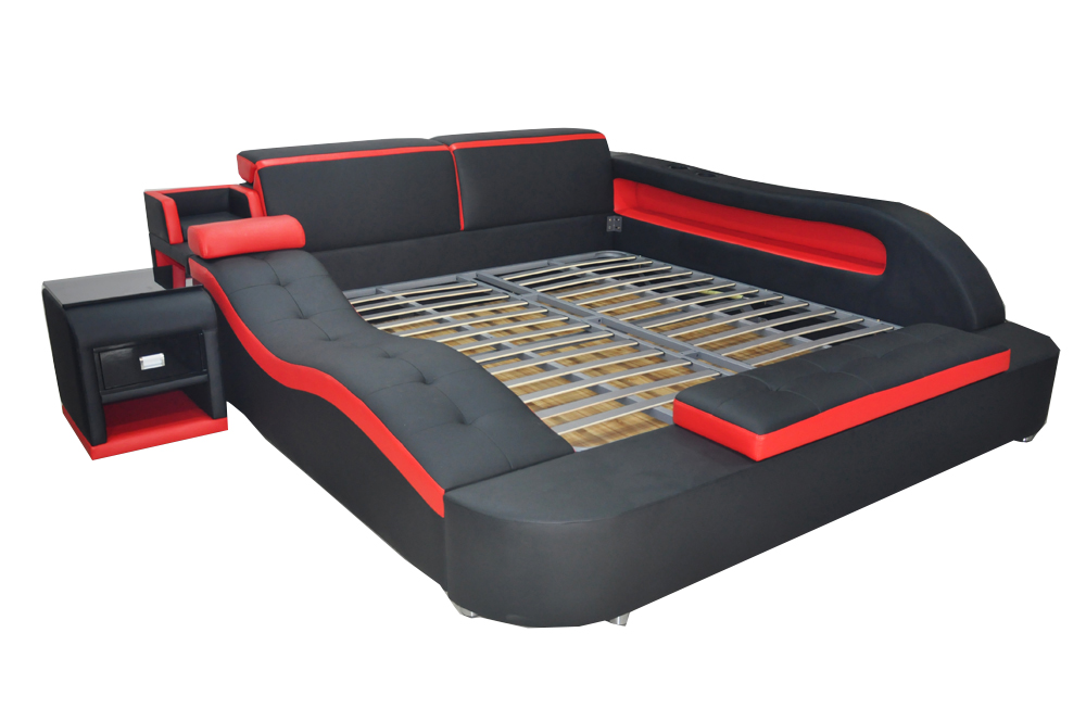 Doppel Luxus Design Leder Bett Polster Betten Moderne Hotel Multifunktion