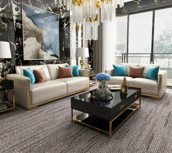 Design Metall Couch Sofa Polster Garnitur Sitz Couch 3+2 Leder