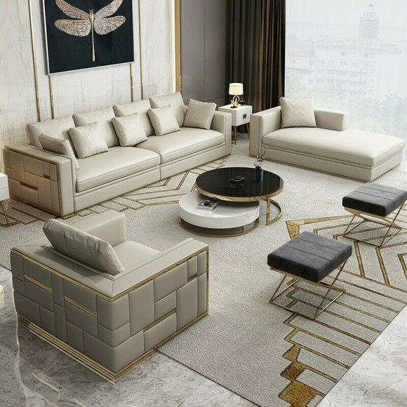 Edelstahl Couch Polster Leder Sofa 211 Sitzer Couchen Garnitur Set