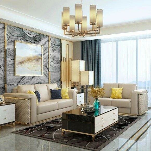 Luxus Edelstahl Leder Couch Polster Sitz 3+2+1 Set Garnitur Sofa