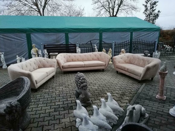 Chesterfield 3 + 2 + 2 Sitzer Sofa Garnitur Couch Textil Stoff in BEIGE