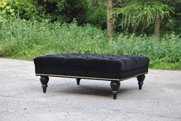 Chesterfield Hocker Stoff Design Couch Polster Textil Modern Schwarz Beistell