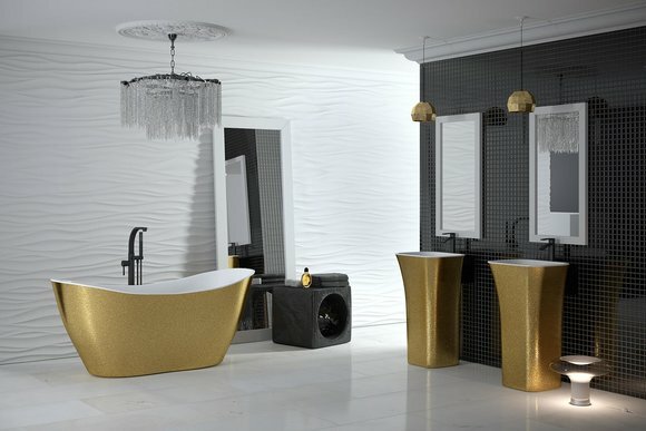 Goldene Designer Badewanne Freistehende Luxus Wanne in Gold Wannen Bad Acryl