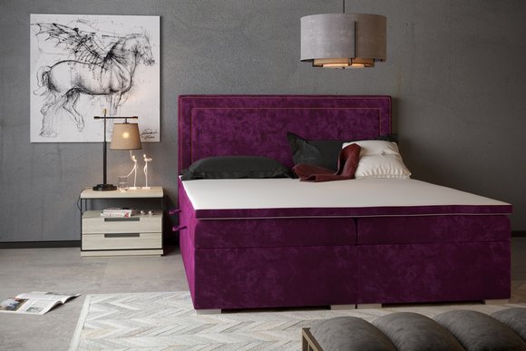 Boxspring Lila Bett Hotel Doppel Betten Samt Luxus Neu Polster Kasten