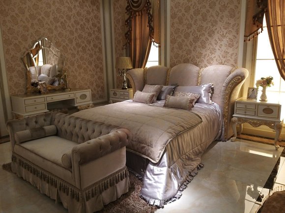 Schlafzimmer Set Bett + 2x Nachttische 3tlg. Italienische Möbel Barock Rokoko