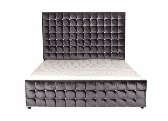 Luxus Samt Textil Bett Doppel Betten Chesterfield mit Kristallsteinen 180x200cm