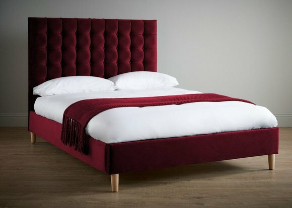 Rotes Luxus Samt Textil Bett Doppel Design Chesterfield 180x200cm Betten