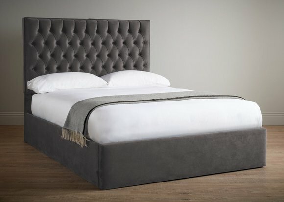 Chesterfield Grau Luxus Samt Textil Bett Doppel Design 180x200cm Betten