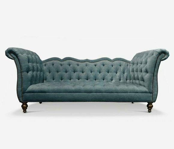 Englisches Luxus Sofa Chesterfield Bunte Textil Couch Turkis Blaue