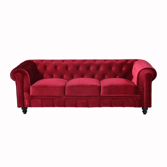 jvmoebel ® - Leder Sofa Couch - Rote Polster Dreisitzer Couch Garnitur