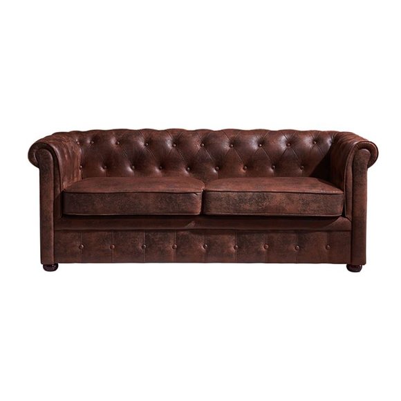 Chesterfield Mens Club Sofa Couch Leder Polster Zweisitzer Braun