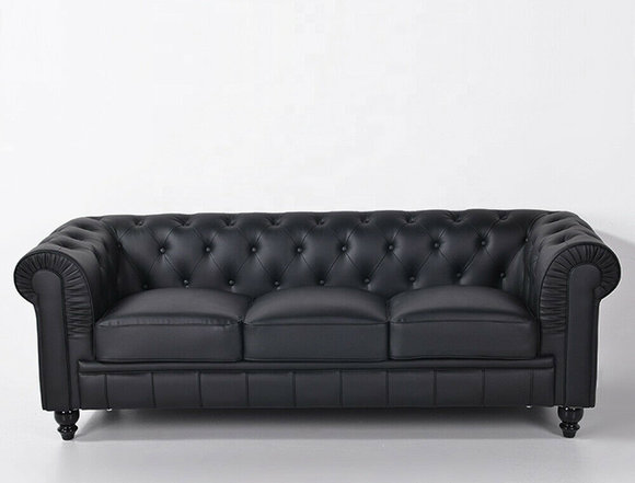 jvmoebel ® - Leder Sofa Couch - Schwarze Polster Dreisitzer Couch