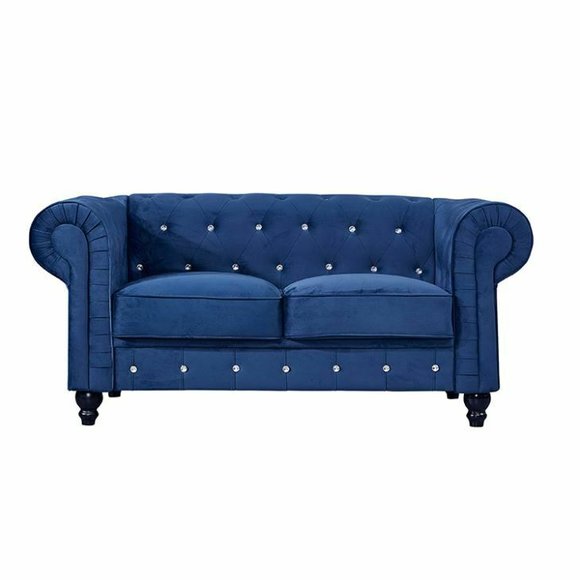 Klassische Leder Couch - Blaue Chesterfield Stoff Sofa 2 Sitzer Textil