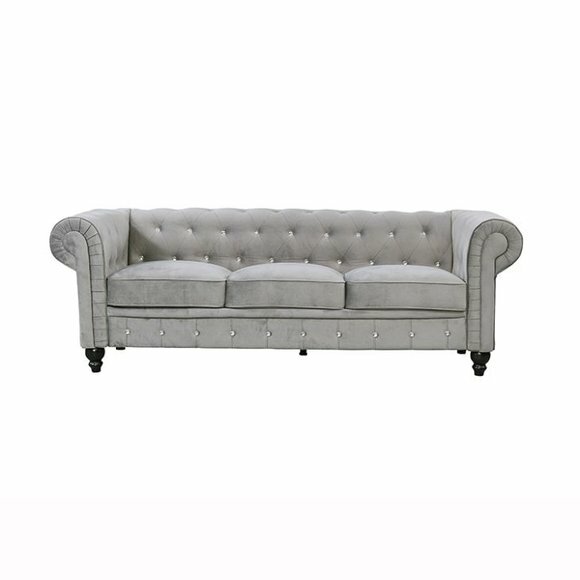 Graue Leder Velvet Sofa # Chesterfield Luxus Möbel # Englische Couch