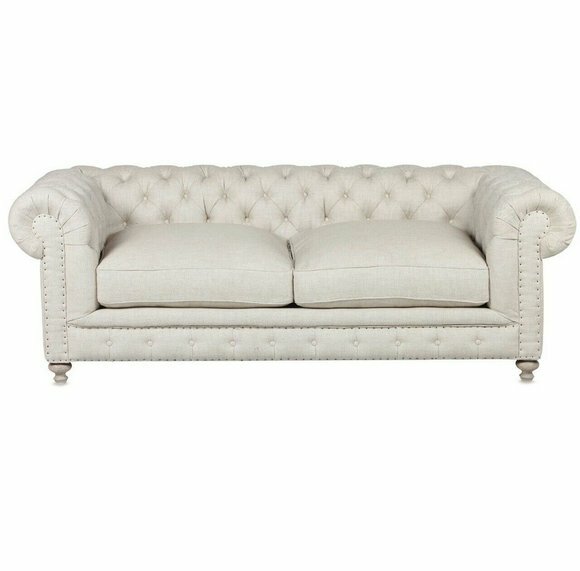 Chesterfield Sofa Couch Polster Stoff Leder Couchen Beige Stoff Garnitur