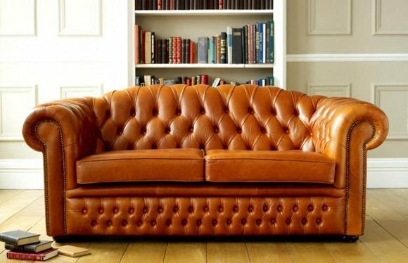 Chesterfield Sofa Couch Polster Stoff Leder Couchen Braune Garnitur