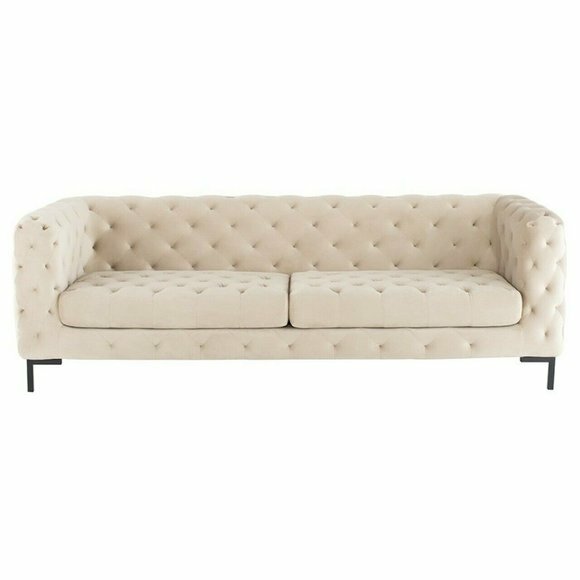 Beige Chesterfield Sofa Couch Polster Stoff Leder Couchen Samt
