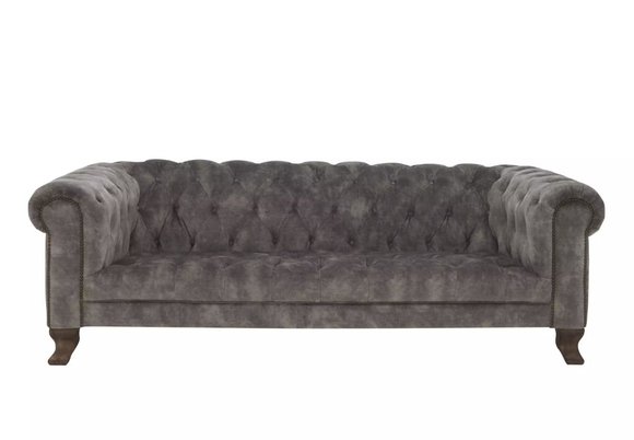 Klassische Leder Couch - Graue Chesterfield Stoff Sofa 3 Sitzer Neu