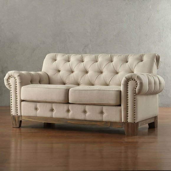Chesterfield 2 Sitz Klassische Luxus Natur Holz Gestell Sofa Textil