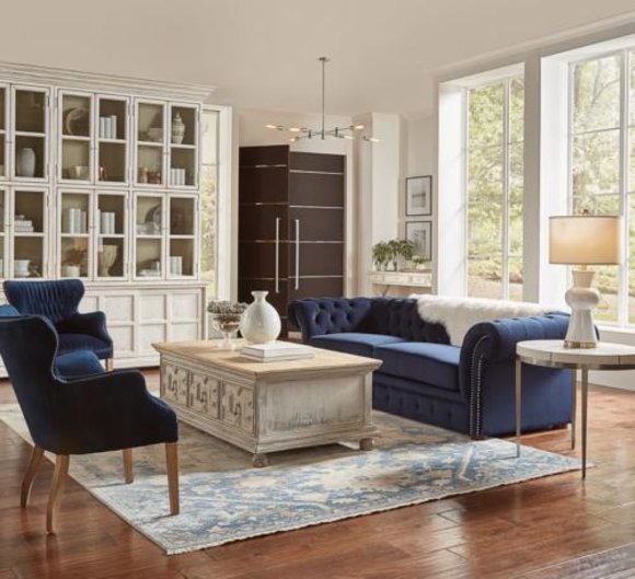 Klassische Wohnzimmer Couch - Blaue Chesterfield Stoff Sofa 3 Sitzer