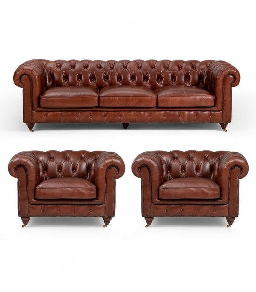 Sofagarnitur 3+1+1 Sitzers Klassische Luxus Chesterfield Sofa Leder