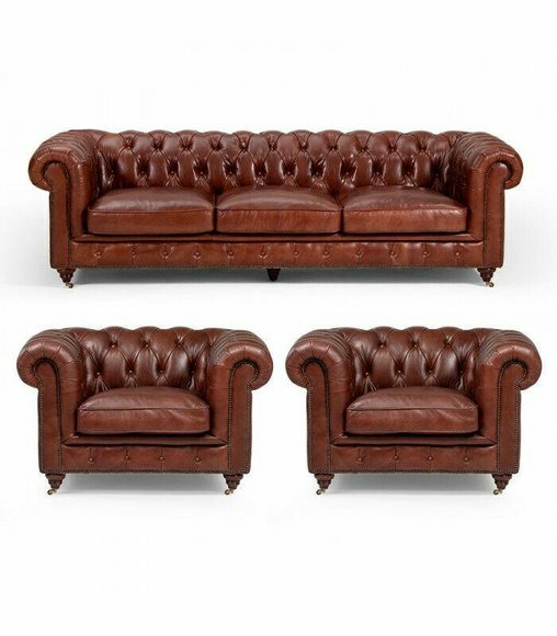 Sofagarnitur 3+1+1 Sitzers Klassische Luxus Chesterfield Sofa Leder