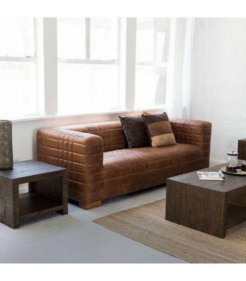 Chesterfield 3 Sitzers Luxus Raster Sofa Textil Leder Couch Designer
