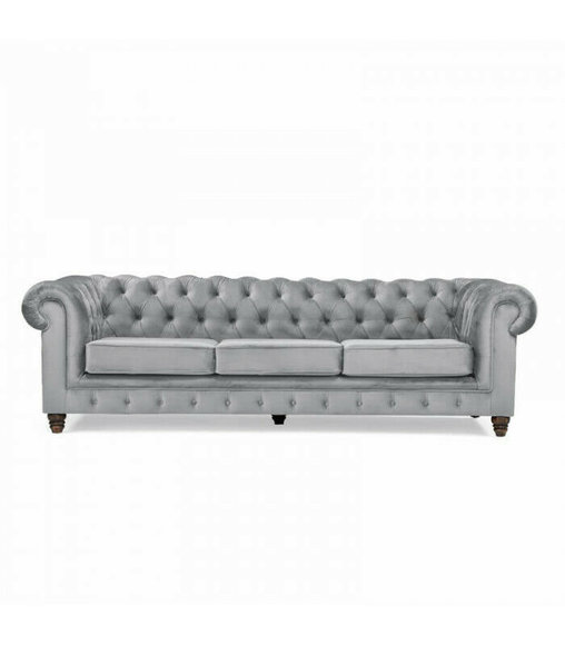Chesterfield 5 Sitzer Klassische Luxus Sofa Textil Leder Couch Silber