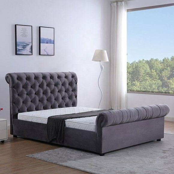 Design Chesterfield Bett Textil Leder Hotel Betten Schlafzimmer Neu Samt