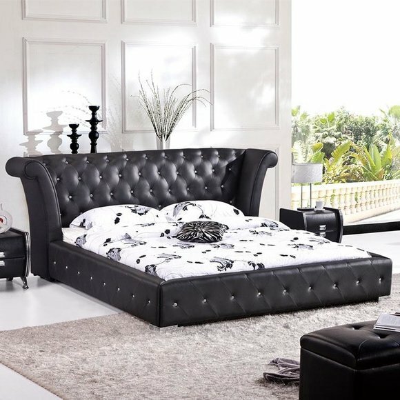 Chesterfield Big Bett XXL Kopfteil Betten Polster Hotel Samt Schwarz Stoff
