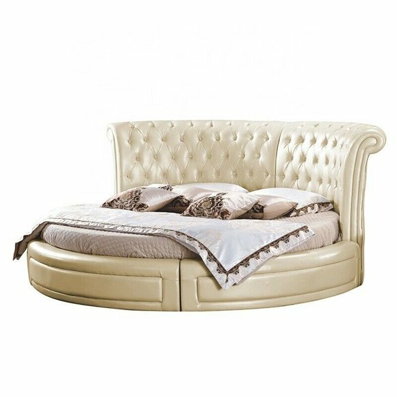 Rundes Bett Chesterfield Designer Rund Schlafzimmer Textil Leder Polster