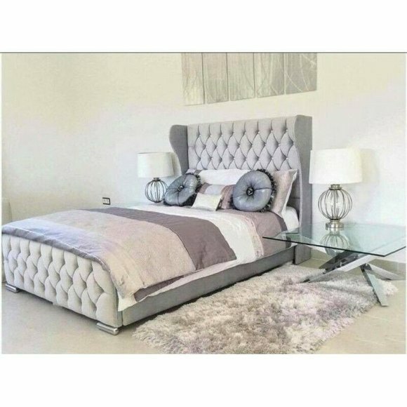 Chesterfield Design Bett Textil Samt Polster Leder Hotel Betten Schlafzimmer