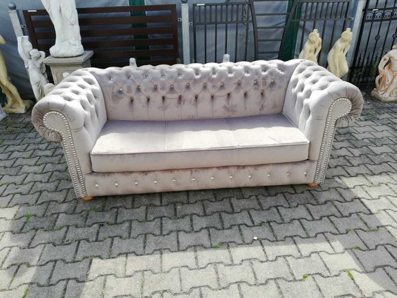 Sofa 3 Sitzer Chesterfield Couch Schlafsofa Bettfunktion Samt Kristalle SOFORT