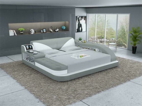 Multifunktions Bett Luxus Design Leder Betten Doppel Ablage Regal 180x200