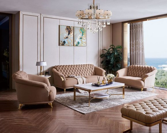 Chesterfield Design Sofa Couch Polster Sitz Garnitur 3+2+1 Leder Luxus