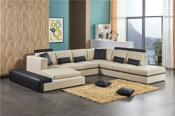 Leder Modern Couch Wohnlandschaft Ledersofa Sofagarnitur Sofa U-Form