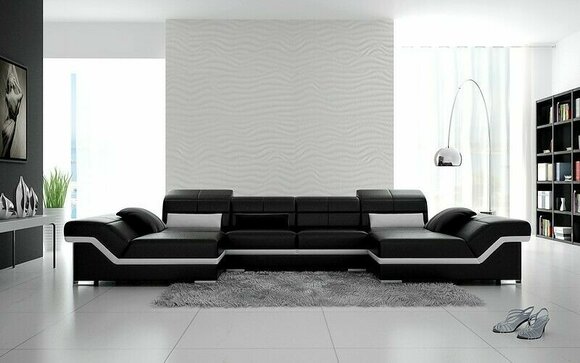 Ecksofa Sofa Couch Polster Wohnlandschaft Leder Ecke Garnitur U Form