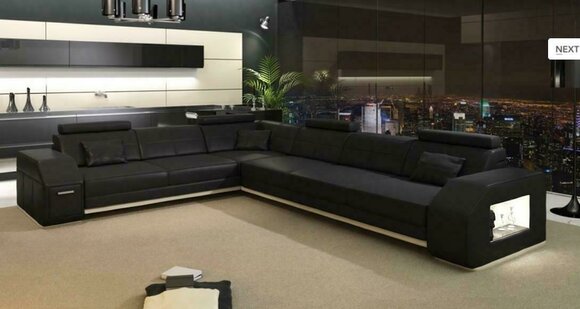 Designer Sofa Couch Ecksofa Leder Textil Polster Garnitur Wohnlandschaft
