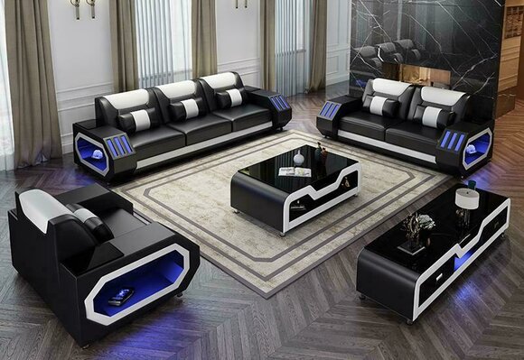 Ledersofa Couch Sofa Garnitur 3+1+1 - Beleuchtete Designer Couchen Neu