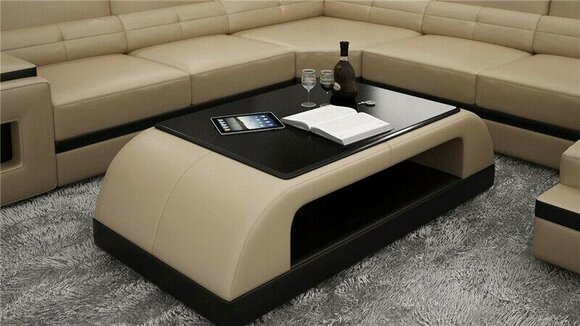 Sofatisch Glas Design Kaffee Tisch Wonzimmer Leder Couch Beistell Sofa