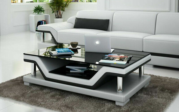 Glastisch Tische Couchtisch Leder Design Tisch Sofa Beistell Couch Farbe