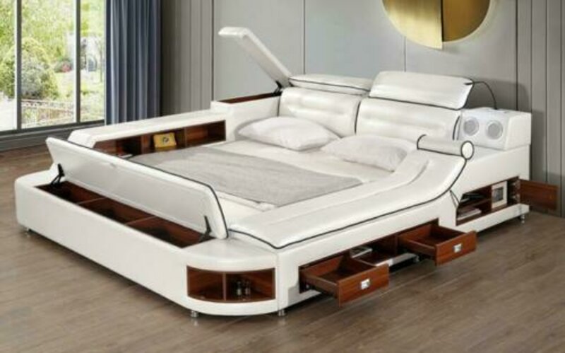 Luxus Bett Bett Leder Betten 180x200 Multifunktion Schlafzimmer Liege