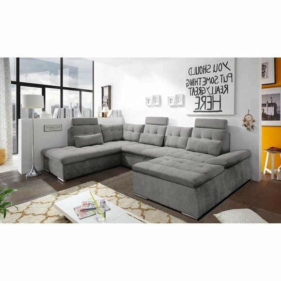 Ecksofa U-Form Sofa Wohnlandschaft Garnitur Polster Bettfunktion Design