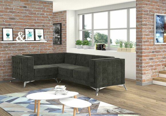 Chesterfield Ecksofa L-Form Stoff Design Couch Polster Sitz Sofa Textil Eck
