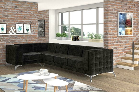 Chesterfield Ecksofa L-Form Stoff Design Couch Polster Sitz Sofa Textil Eck Neu