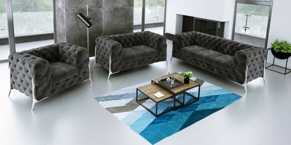 Designer Chesterfield Sofagarnitur Sofa Couch Polster Set 321 Sitzer Samt Set