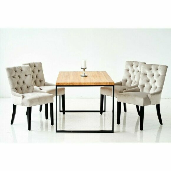 Tisch + 6x Chesterfield Stühle Gruppe Stuhl Garnitur Polster Lehn Holz